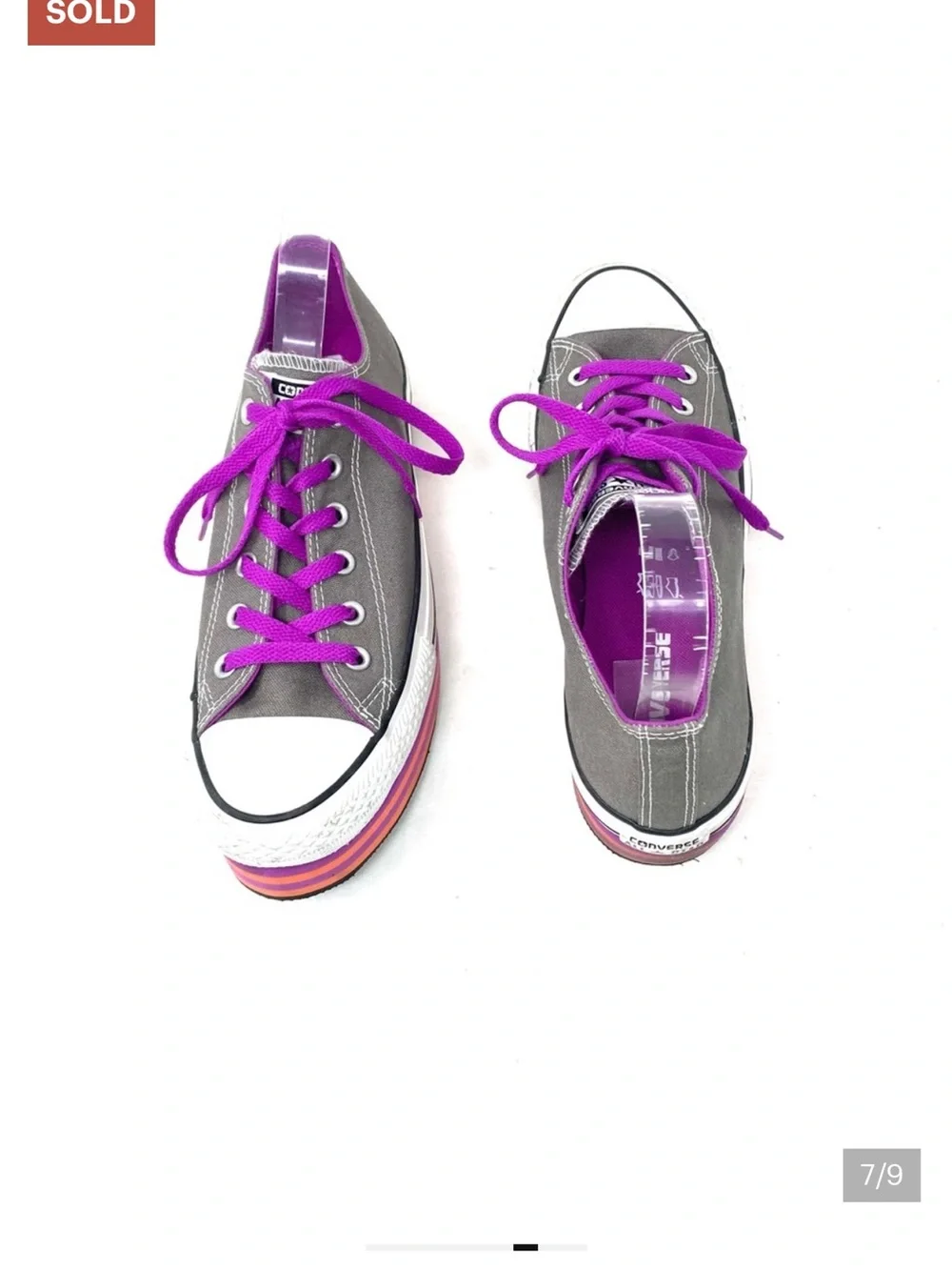 Converse Gray Canvas Platform Sneakers with Purple Accents - Picture 7 of 9